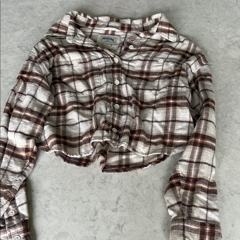 American Eagle Outfitters Brown Cropped Flannel shirt